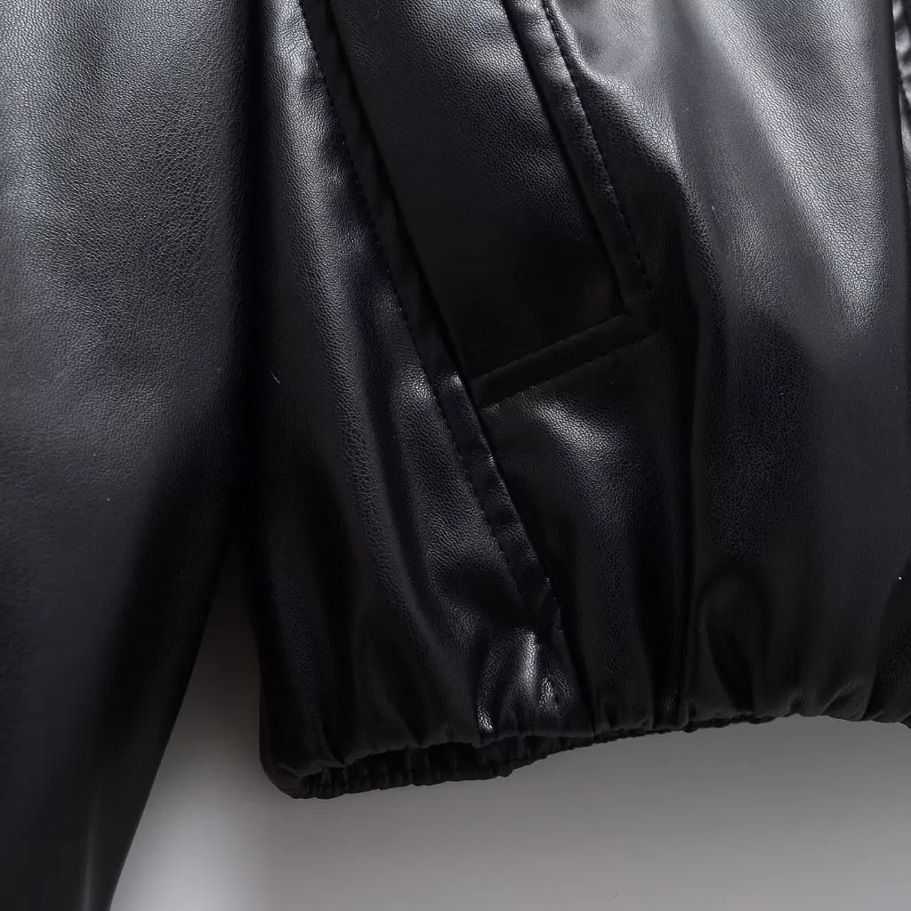 Women's PU Leather Jacket Coat American Retro Trend Fashion Motorcycle Top All-match Spring New European Style