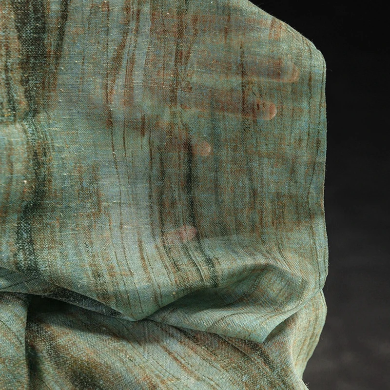 Vintage Turquoise Striped Cotton Linen Fabric Vintage Mottled Texture Shirt Artistic Skirt Fashion Designer Lightweight Fabric