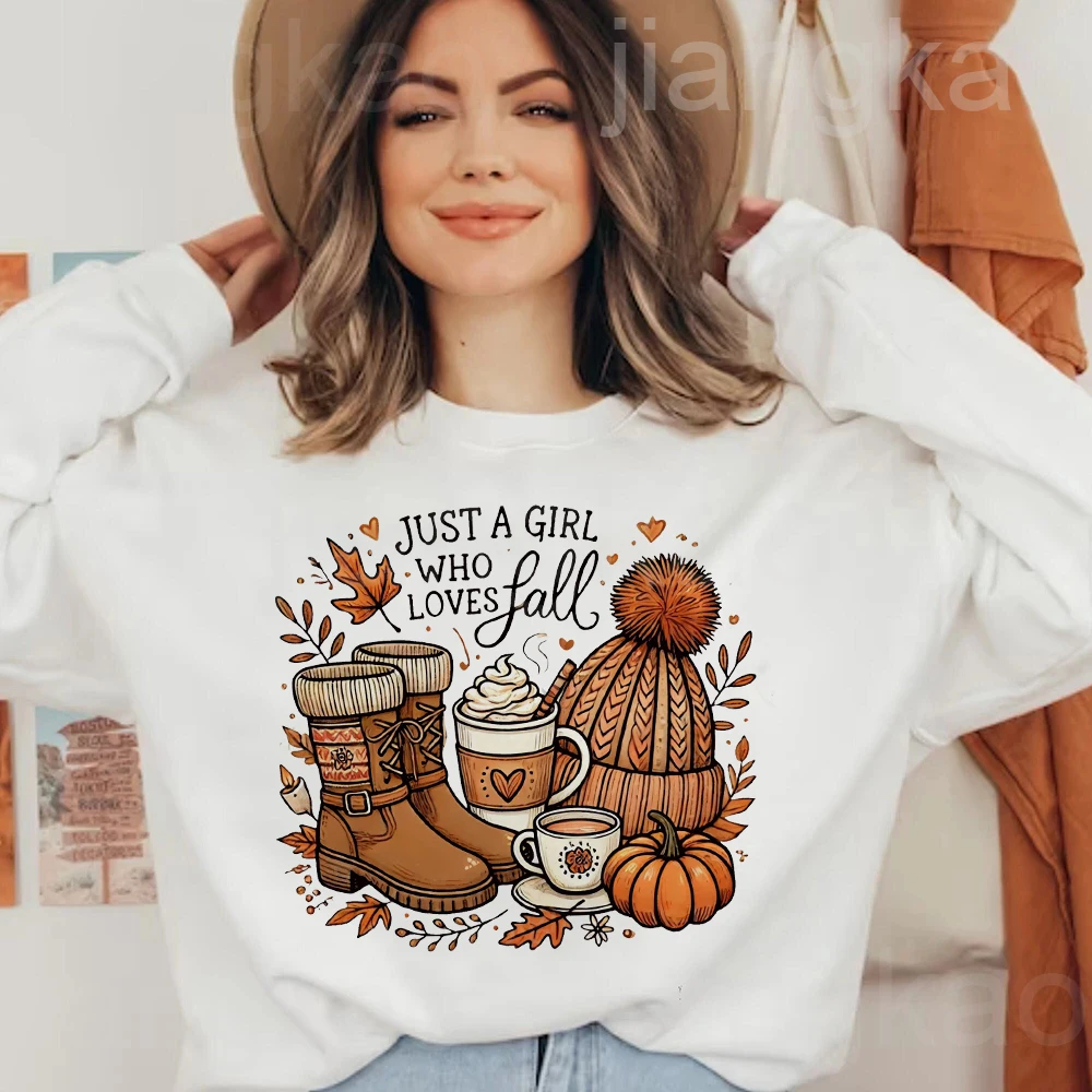 Just Girl Who Loves Fall Print Sweatshirt Thankful Grateful Fall Hoodie Women Fashion Autumn Holiday Pullover Top Famale Clothes