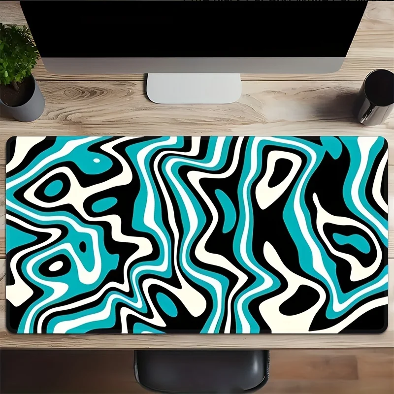 Brand Large Teal Twisted Iron Art Desk Pad Thick Non-Slip Gaming Mouse Pad Washable Rubber Backing Dynamic Art Pattern Laptop Ke