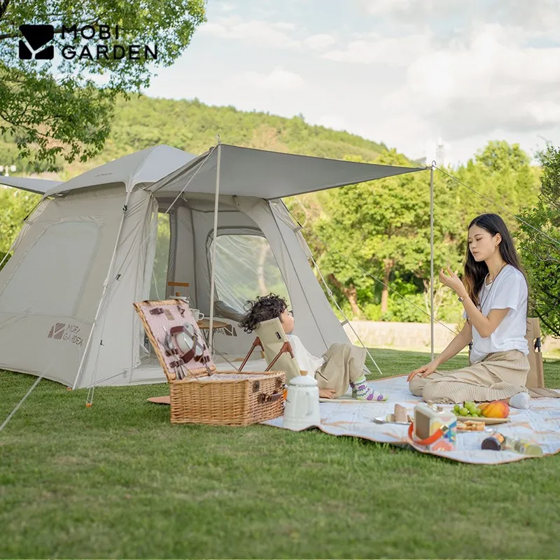 MOBI GARDEN Camping Automatic Tent 3-4 Person Quick Open One Touch 4 Seasons LingDong145/160 for Children Family Picnic Outdoor