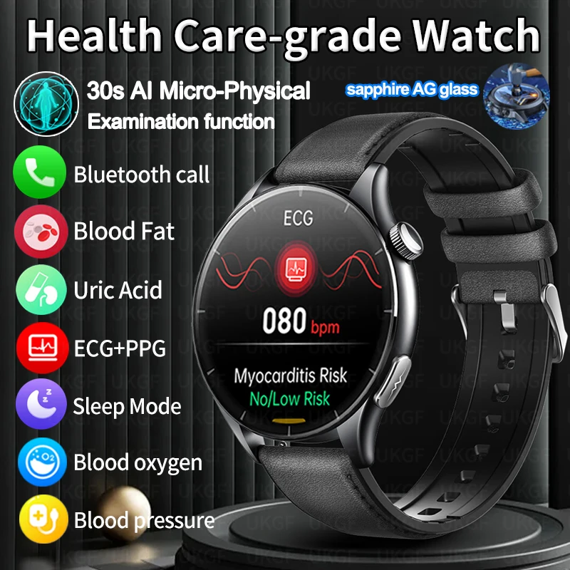 2025 nova saúde grau de enfermagem relógio inteligente masculino lipídios no sangue ácido úrico rastreador ecg + ppg relógio bluetooth chamada smartwa