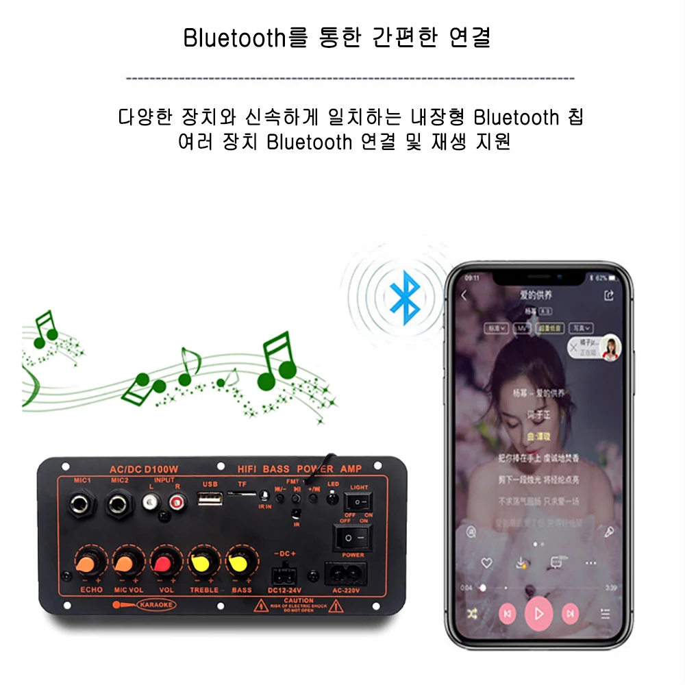 600W Bluetooth 5.0 Audio Amplifier Board D300 Dual Microphone Subwoofer Amplifier Module DC12V 24V 1CH HIFI Stereo Power AMP