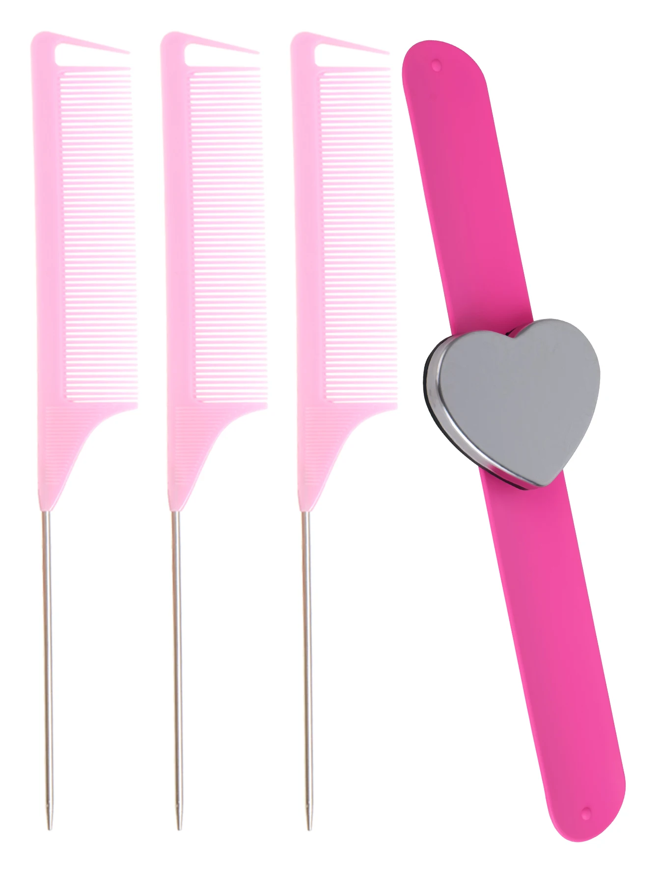 مجموعة أمشاط شعر مكونة من 3 قطع مع سوار مغناطيسي واحد لصالونات التجميل وتصفيف الشعر وإكسسوارات العناية بالشعر