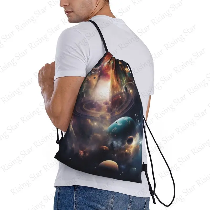 Mysterious Universe Planet Galaxy Backpack Gym Drawstring Shoe Bag Multifunctional Sports Bag Beach Travel Backpack Unisex Gift