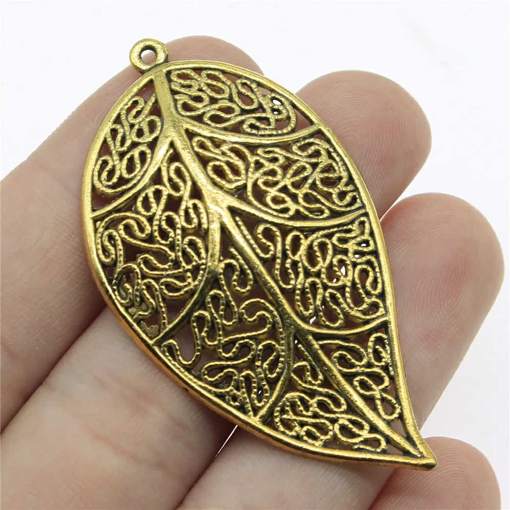 WYSIWYG 3pcs 57x31mm 3 Colors Big Filigree Leaf Pendant Big Leaf Pendant Charms