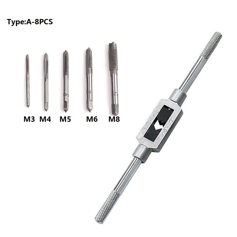 6 or 8pcs Manual Device Inner Thread Tapping Screw Hole Set Hand Tools Straight Groove Tap Twisting Male Thread M3-M12