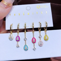 MIGGA 6pcs/Set Multicolor Oil Drip Zircon Water Drop Dangle Earrings Luxury Women Huggie Jewelry