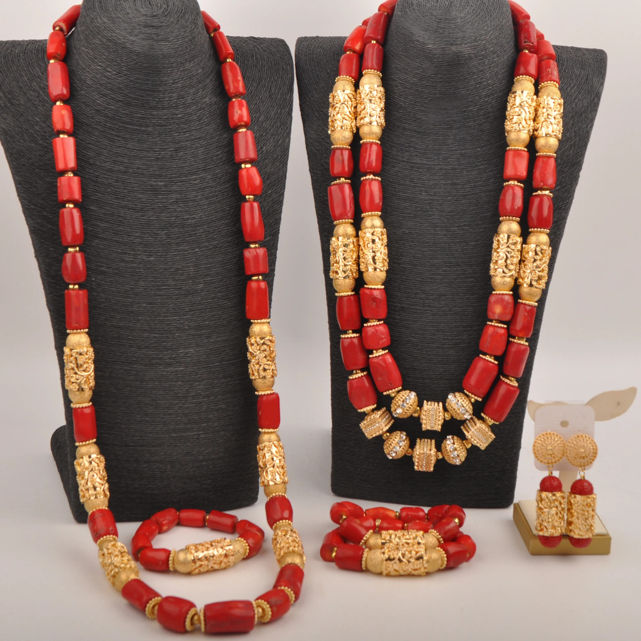 Red Coral Necklace Sets Nigerian Groom Jewelry African Bridal Jewelry Sets