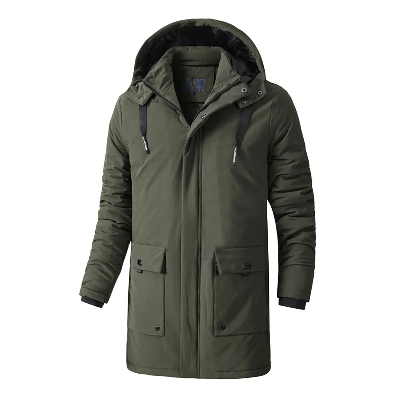 Parkas cálidas con capucha para hombre, Chaqueta de algodón de Color sólido a prueba de viento, prendas de vestir, Parka informal, ropa de talla grande, Invierno