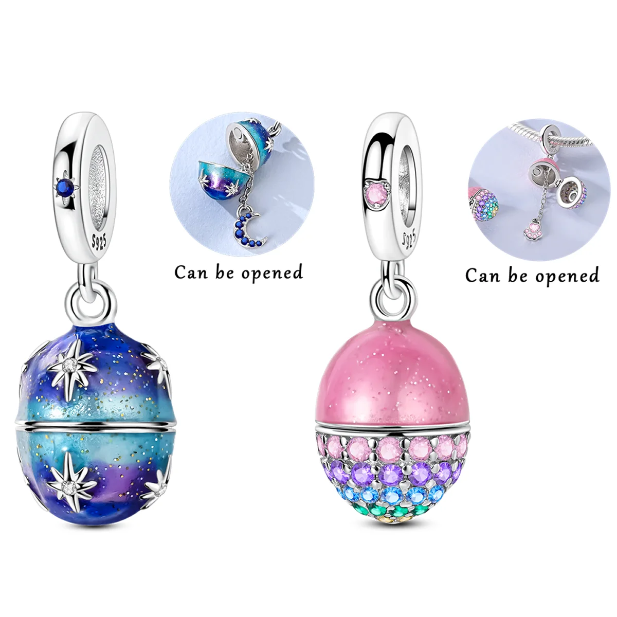 925 Sterling Silver Easter Egg Charms Bead CZ Zircon Paw Prints Starry Moon Dangle Fit Original Bracelet DIY Women Jewelry Gift