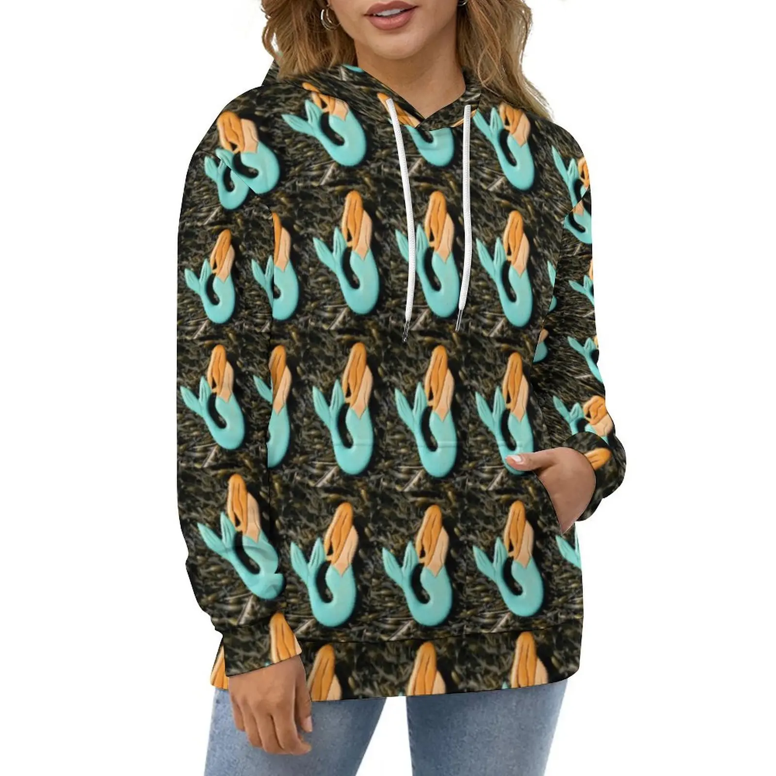 

Redhead Mermaid Hoodies Cute Animal Print Streetwear Oversized Hoodie Women Long Sleeve Cute Design Casual Hooded Sweatshirts