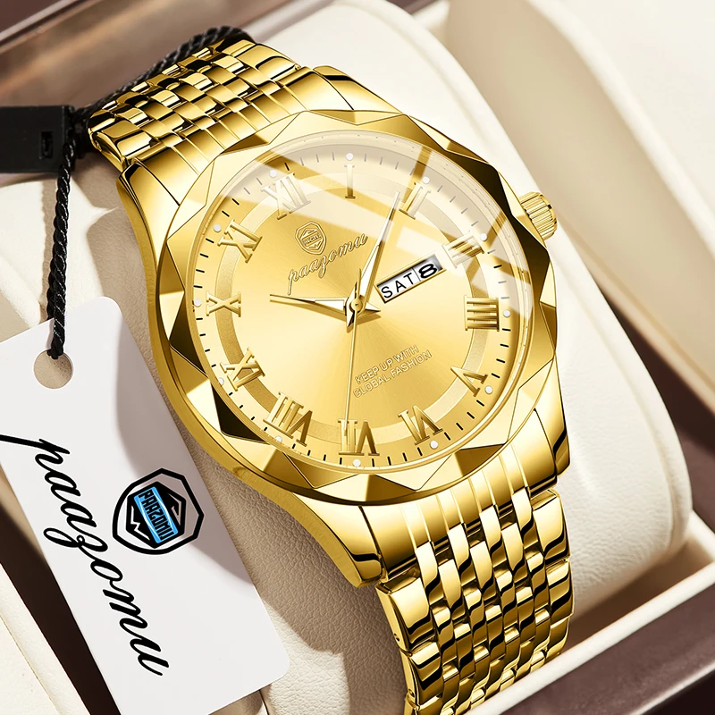 POEDAGAR Top Original Men Watch Waterproof Luminous Date Rectangle Man Wristwatch Mesh Stainless Steel Men's Quartz Watches Male