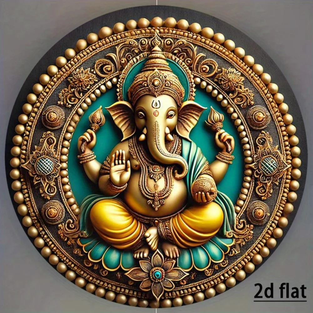 لوحة فنية جدارية معدنية مسطحة ثنائية الأبعاد، مسطحة ثنائية الأبعاد - منحوتة الإله الهندي المصنوعة يدويًا من الألومنيوم بألوان نابضة بالحياة وأنماط معقدة