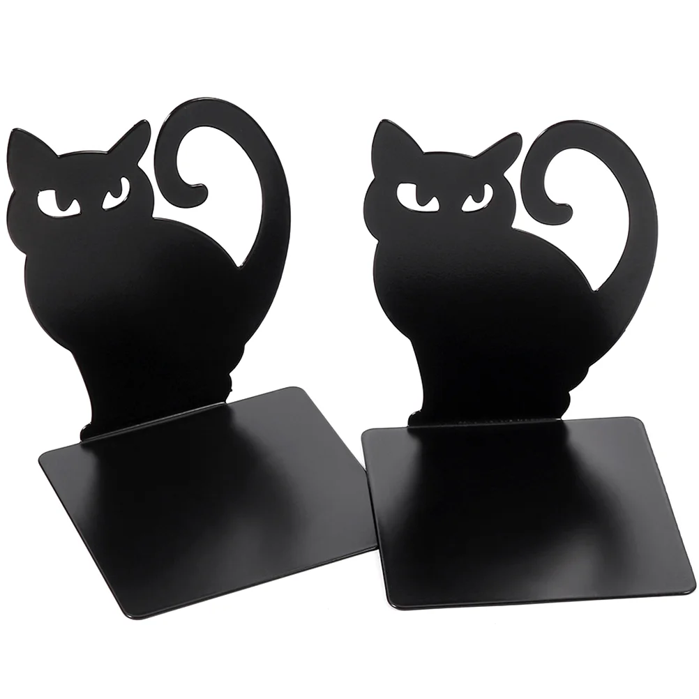 

2 Pcs Black Cat Bookend Exquisite Holders Iron Cases Decorative Stands Study Shaped Metal Organizer