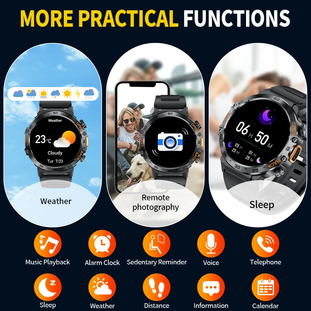 Choice LIGE Smart Watch 360*360 AMOLED HD Screen Waterproof Sport Fitness Watches Flashlight New Men Smartwatch For Andriod IOS