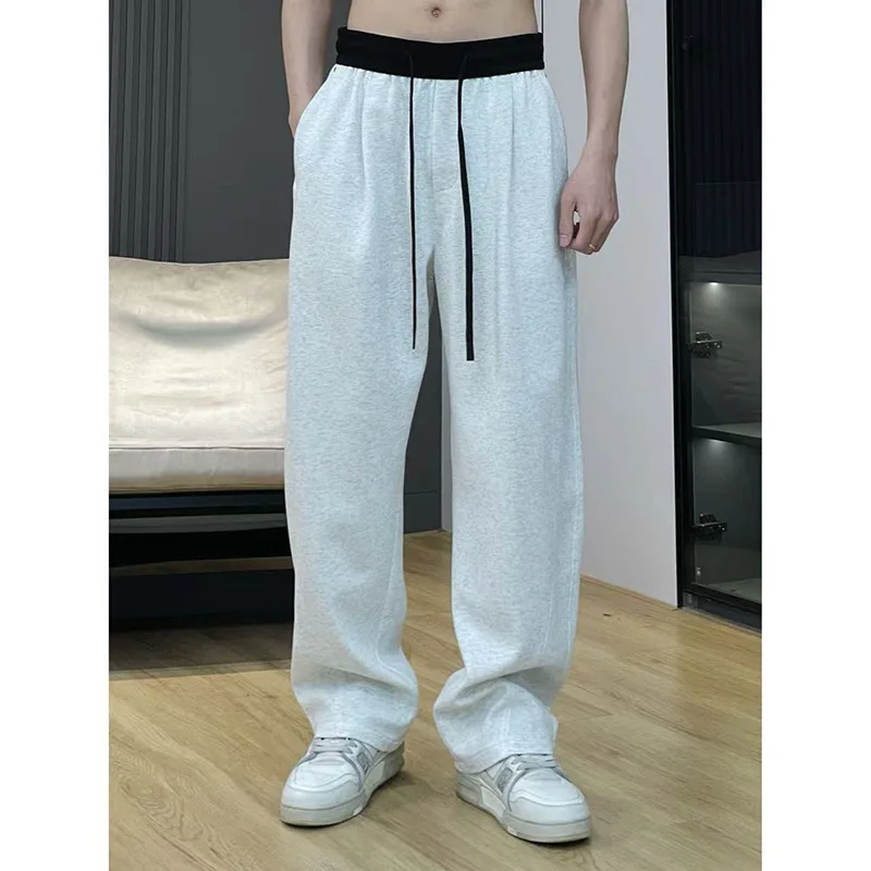 

High Waist Straight Leg Drawstring Casual Sweatpants Men's Spring New Fashion Color Block Wide Leg Casual Pants