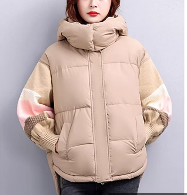 

Women's Clothing Fashion patchwork loose Hooded slimming down coat Winter New S2