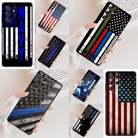 Blue American Flag Phone Case For Samsung Galaxy S24 S23 S22 S21 Ultra S10 Note 10 Pro S20 Plus FE S9 S8 Cover