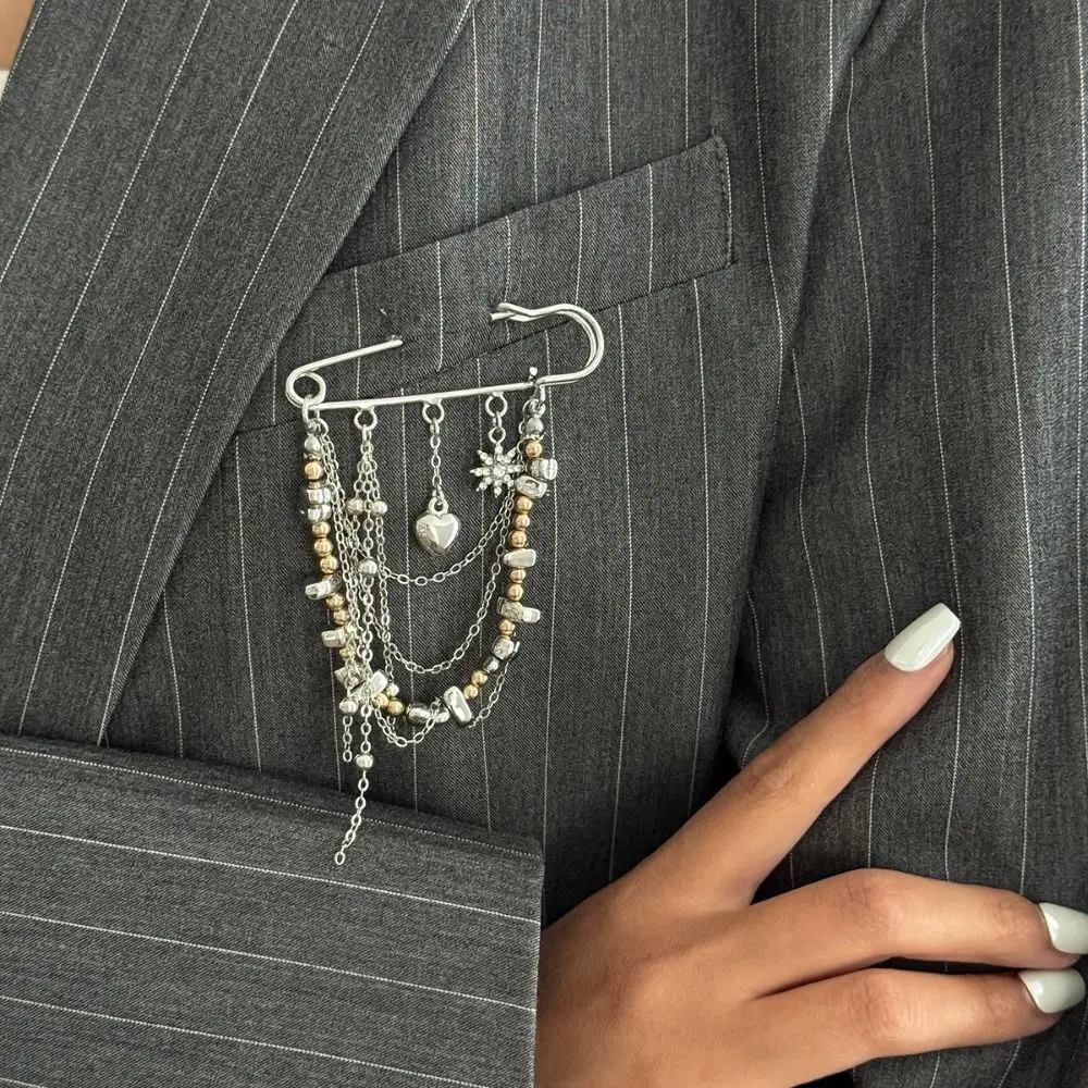 Exaggerated Design Metal Chain Pendant Faux Pearl Adjustable Length Charm Trousers Pins Rhinestone Heart Octagonal Star