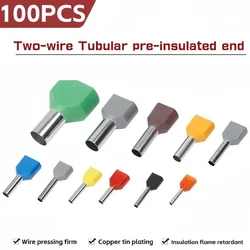 100PCS TE0508 TE1508 TE7508 TE2508 Double Pipe Twin Cord Electrical Wire Insulated Ferrules Crimp C Block Connector Terminator