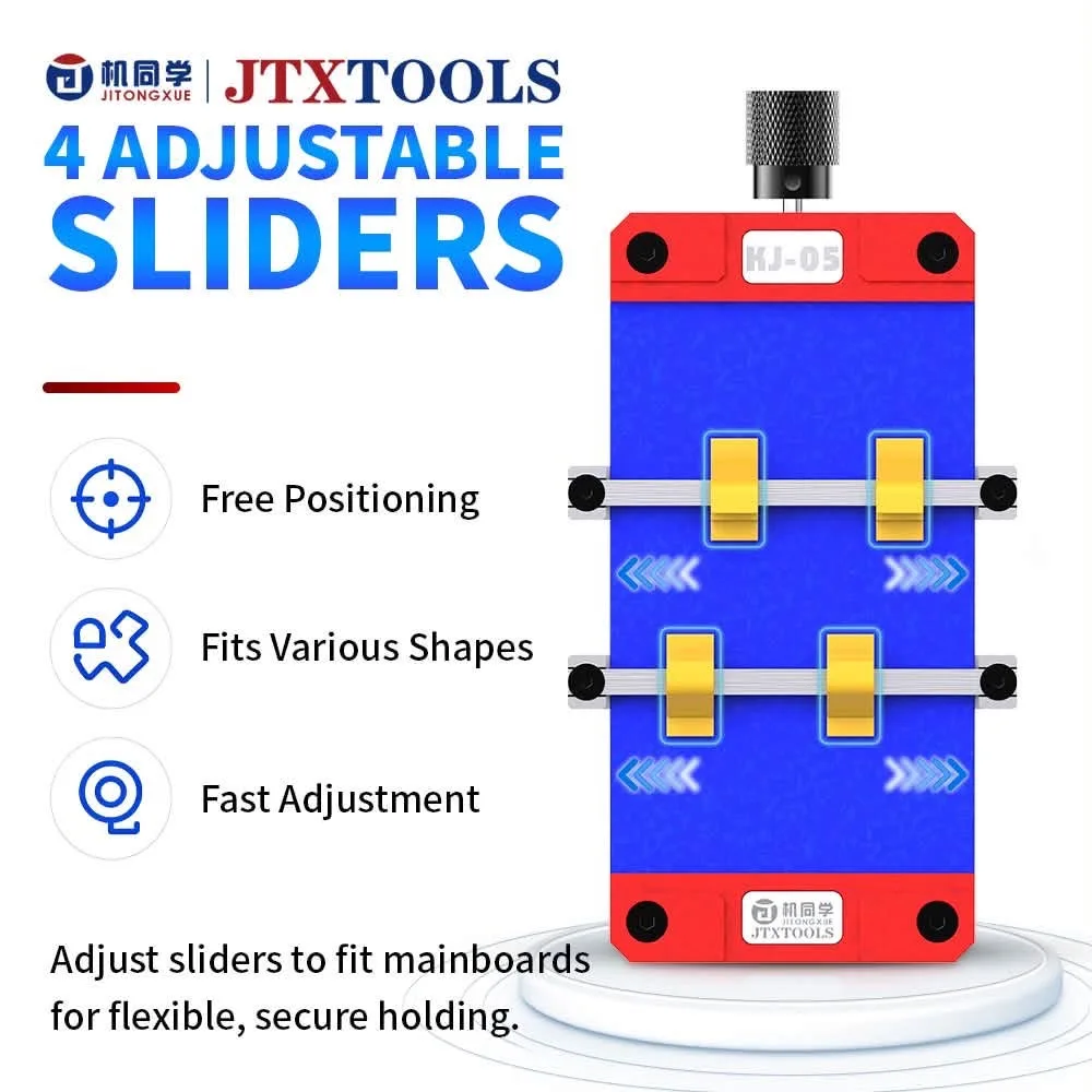 JTX KJ-05 Motherboard/PCB Repair Fixture – High-temperature resistant design; supports adhesive removal and BGA soldering.