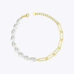 ENFASHION Natural Pearl Link Chain Bracelet Female Gold Color Stainless Steel Femme Bracelets For Women Fashion Jewelry B192069