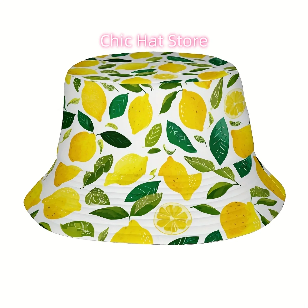 1pc Unisex Bucket Hat - Wide Brim, Lightweight Lemon & Leaf Print Fisherman Hat for Beach, Golf, Hiking, Fishing - Summer Outdoo