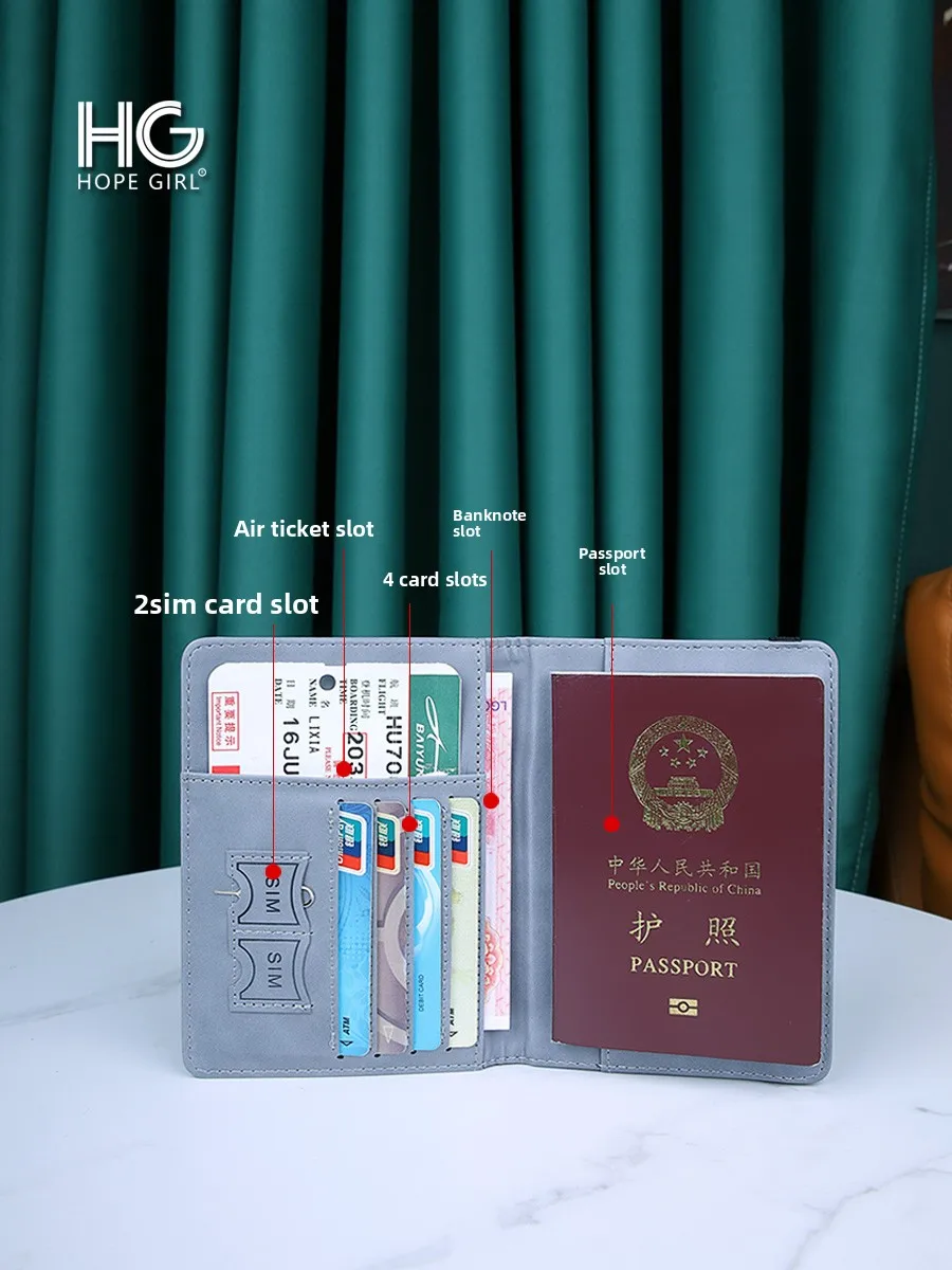 Hope Girl Passport Holder Women's Travel Document Bag Portable Ticket Storage Case RFID Protected Multi-Card Slot Bucket Shape view 2