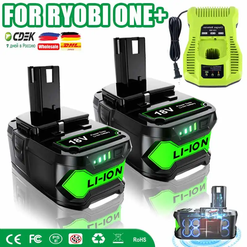 BATTOOL For Ryobi ONE+ 18V Li-ion Battery 3.0AH/6.0AH/9.0AH 18V Replacement Battery P108 P102 P103 P107 18VTool battery charger