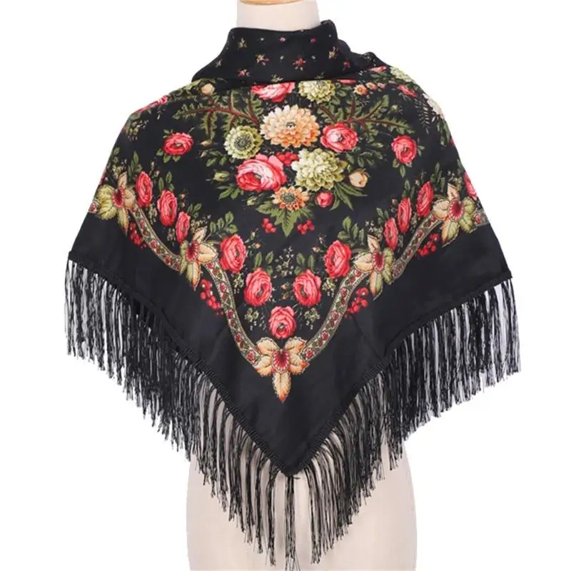 

652F Printed Fringe Scarf Shawl Soft Polyester Light weight Wrap For Women Daily Use Travel Office Outdoor Activity