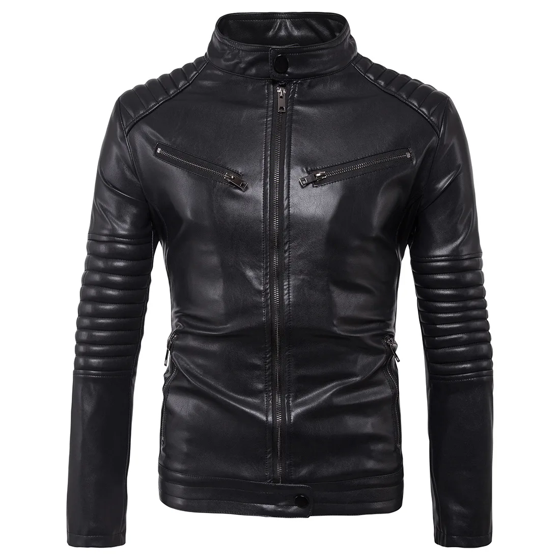 

Men's Motorcycle Leather Jacket, Large Standing Neck, Slim Fit, Korean Edition, Business Punk, Autumn and Winter