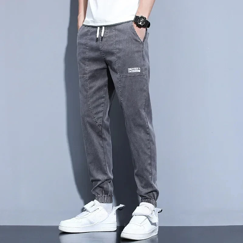 Jeans Open Pants Men's Fall/Winter Fleece-Lined Thick Loose Ankle Banded Working Pants Harem Casual Pants