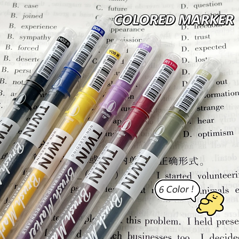 6 Colors ​Double Headed Soft Tip Markers Colorful Dual Tip Journal Brush Highlighter Pens for Study Notes​ Drawing Calligraphy