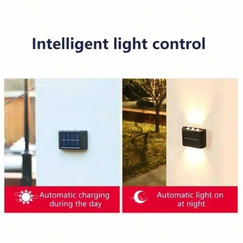 Solar Powered LED Wall Lamps IP65 Waterproof Up And Down Lighting Fixtures Auto-Charging Night Light For Outdoor Landscape Decor