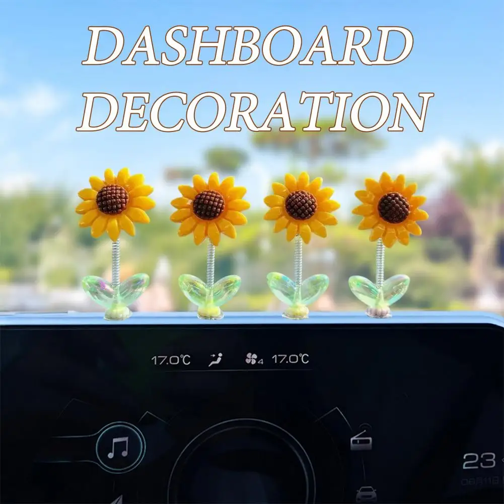 Car Dashboard Ornament Spring Bobble Head Decoration Sunflower Car Dashboard Decor Resin Wobble Flower Ornament with Non-slip