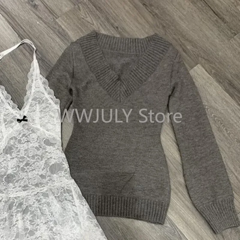 Harajuku Sweet Pullover Suit Womam Halter Lace Y2k Aesthetic Basic Vest Streetwear Slim Knitted Sweater Tops Grunge 2024 Chic