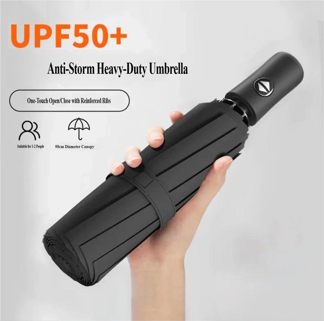 Paraguas Plegable Totalmente Automático, Reforzado y Ampliado, Resistente al Sol y a la Lluvia, con Protección Solar para Mujeres