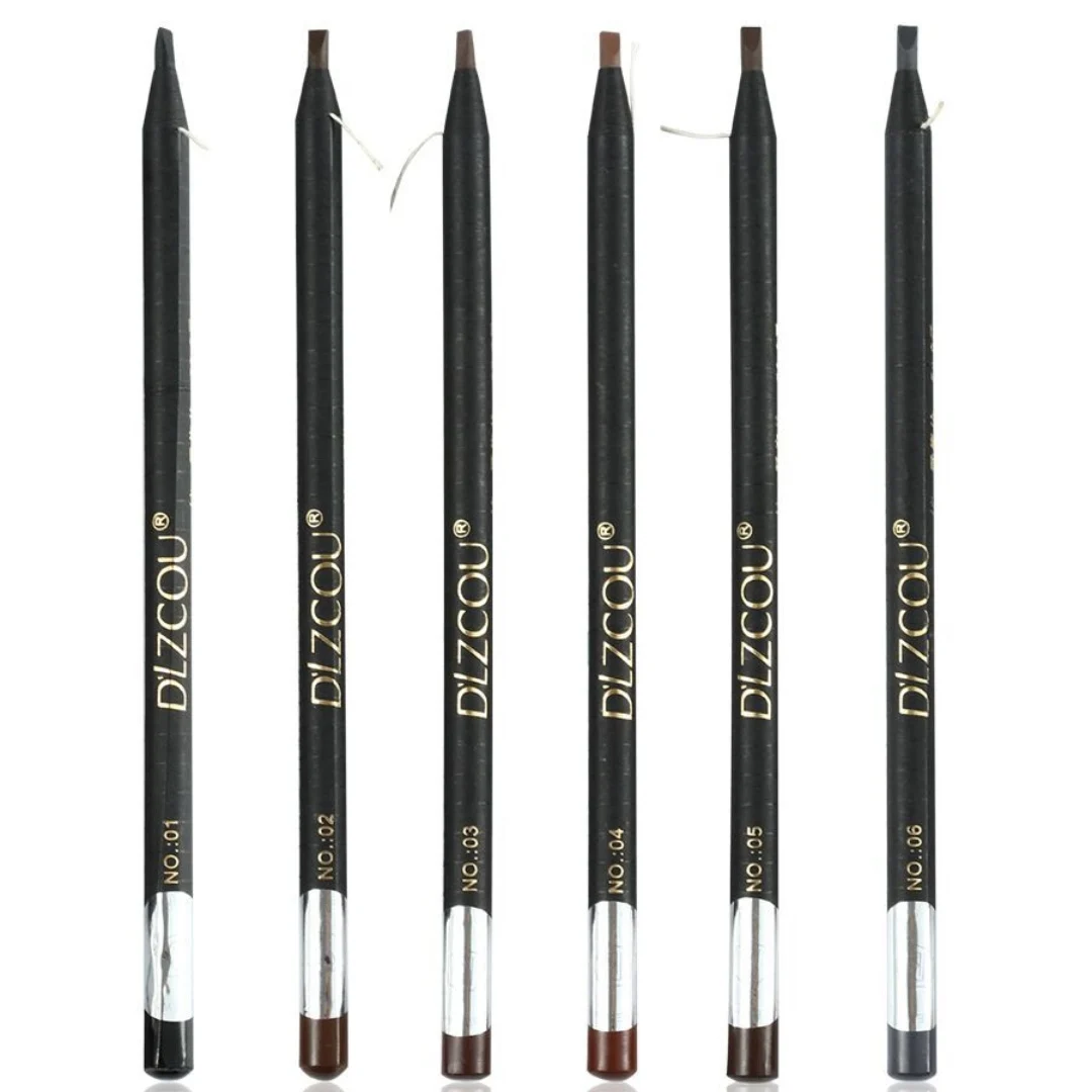 DLZCOU Flat head hard core pull wire eyebrow pen waterproof and non halo dyeing pull wire pen with brush double head eyebrow pen