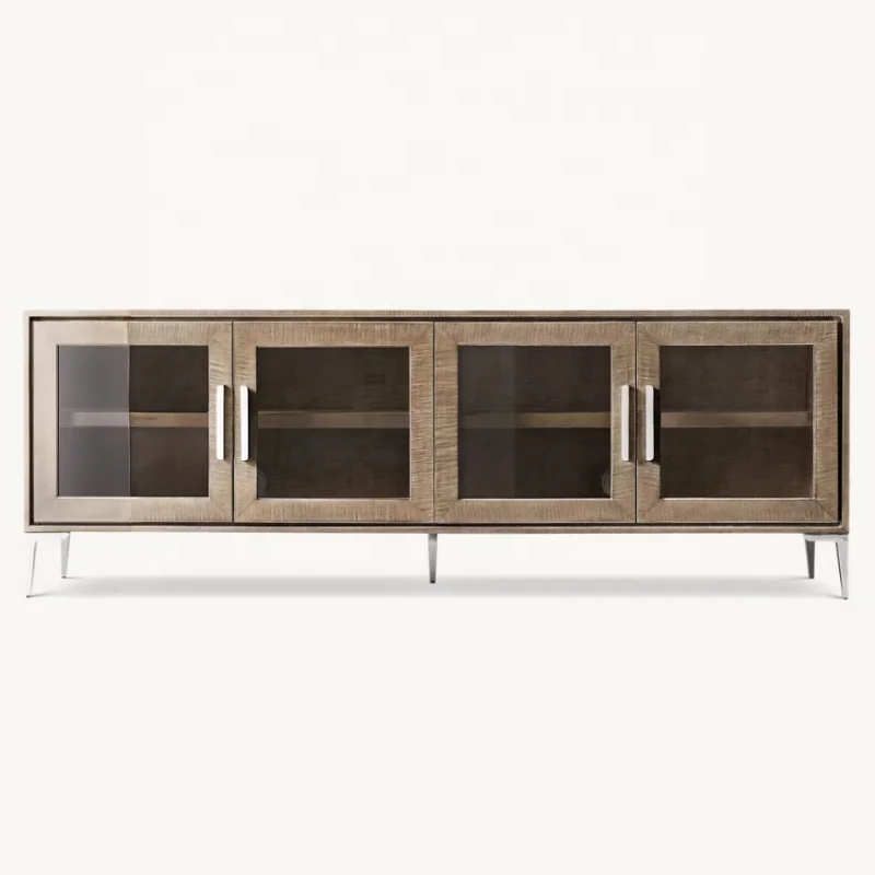 ！@High-end Factory Wooden TV Cabinet Villa Club Can Be Customized Side Cabinet Export Storage Leather Living Room Furniture