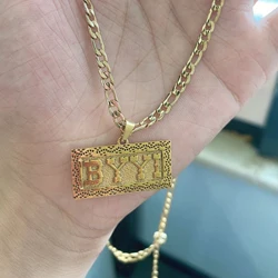 3D personalized custom nameplate unique fashionable gold pendant stainless steel necklace women's and men's jewelry