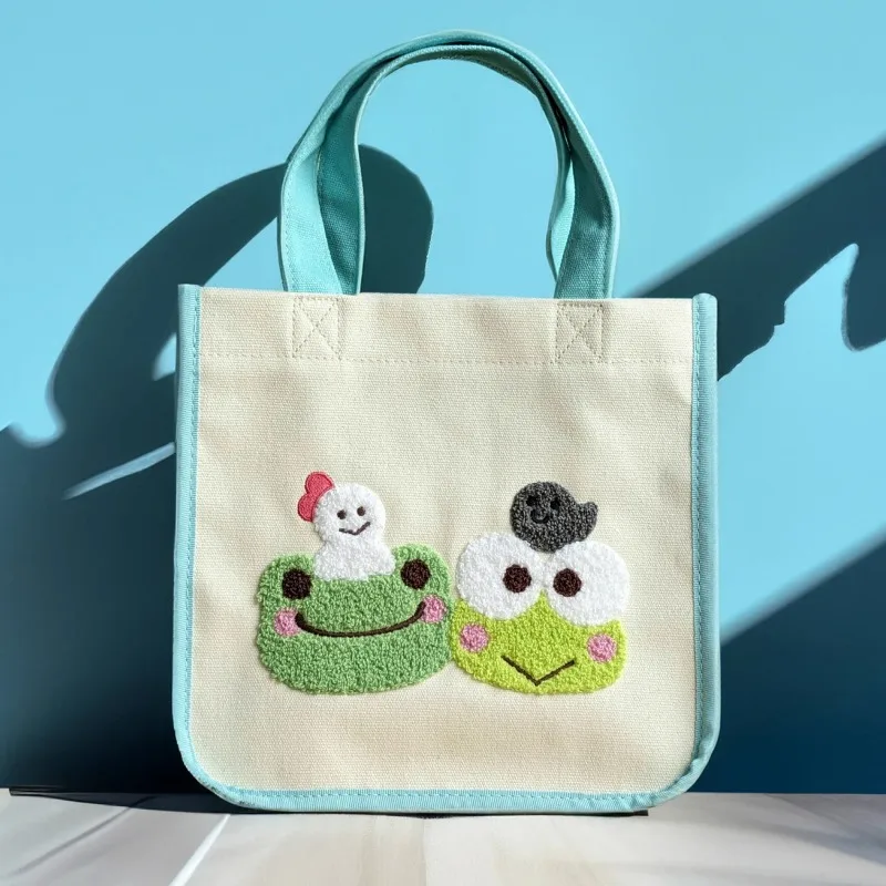 KEROKERO Keroppi Series Sanrio Co-branded Models Make-up Grocery Bag Plush Doll Hanging Tote Bag Water Cup Holder Anime Toy