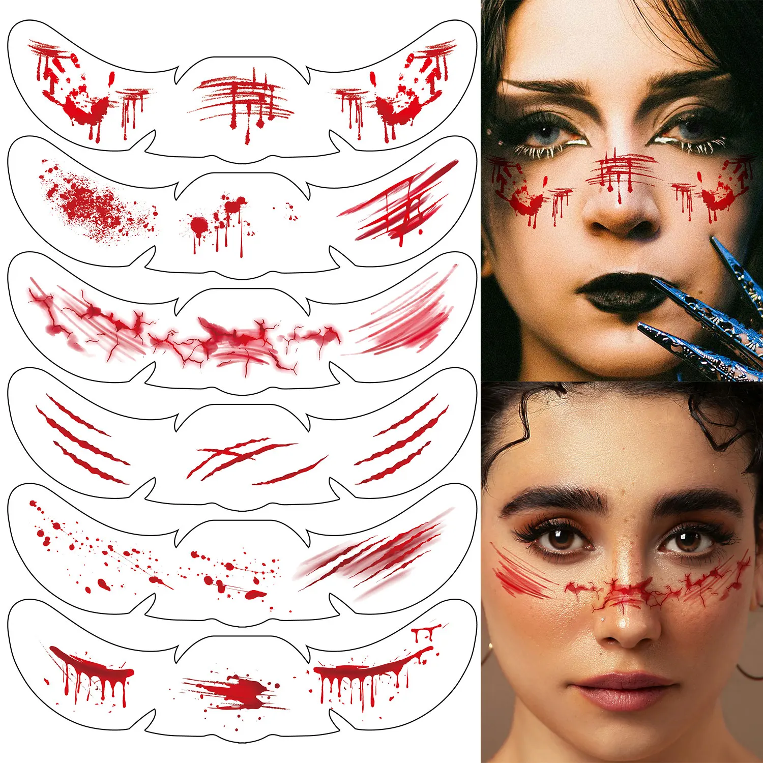6 Pieces of Halloween Scar Series Themed Temporary Face Tattoo Stickers