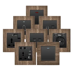 Retro Wood Grain Uk13A Wall Button Light Switch,Universal 18W Fast Charging USB C Wall Socket,Antique 220V Electrical Switch