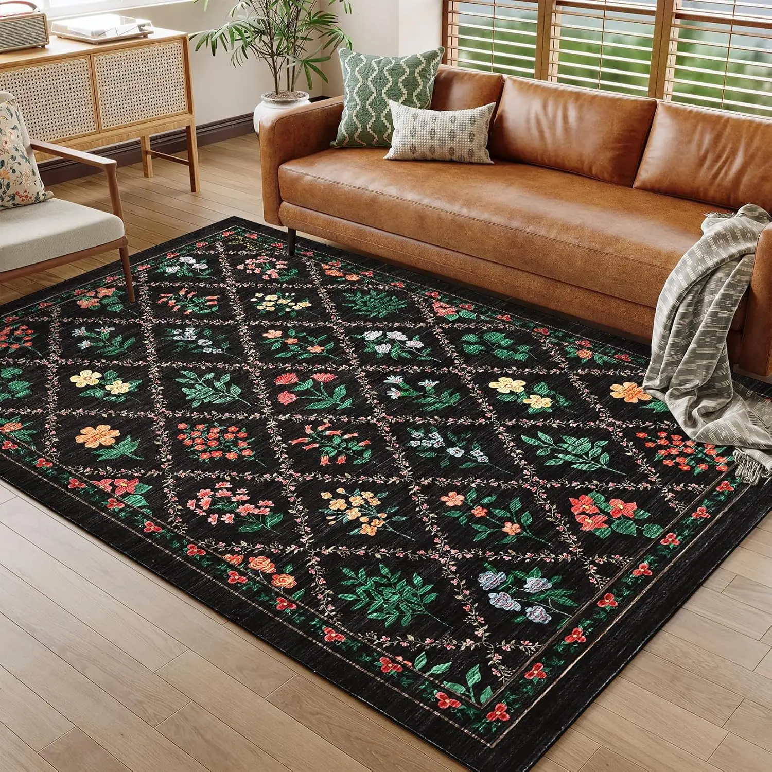 

Floral Area Rug Living Room Rug Washable Runner Rugs Kitchen Rugs Floral Indoor Rug Carpet for Bedroom Entryway Hallway Laundry