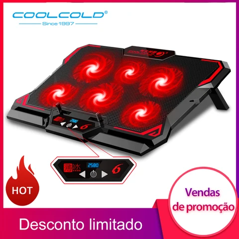 Coolcold 17 polegada gaming portátil cooler seis ventiladores tela led dois portas usb 2600rpm portátil almofada de refrigeração notebook suporte para portátil