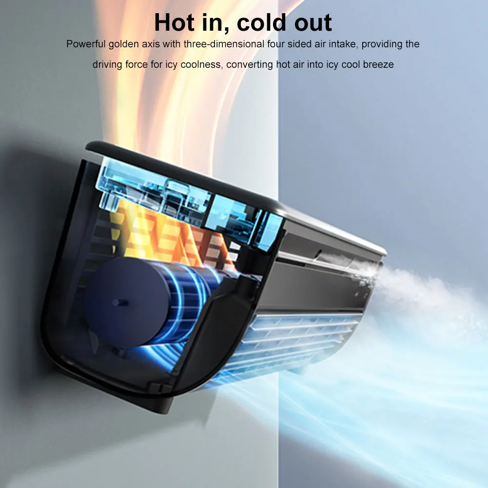 6000mAh Rechargeable Desktop Fan Portable Wall-Mounted Air Conditioning Fan 3 Speeds Adjustable Home Office Kitchen Leafless Fan