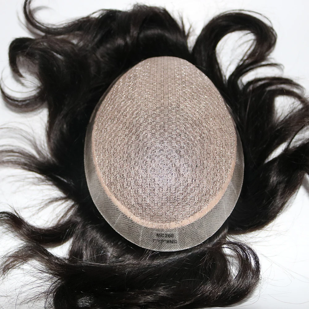 Natural Black 100% Virgin Human Hair Men's Toupee Silk Base Thin PU Around Silky Straight Men's Hair System Indian Hair Remy