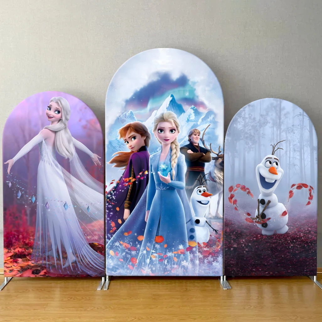 

Disney Frozen Theme Anna Elsa Arch Backdrop Cover Winter Snow Ice Baby Shower Girls Birthday Party Decor Photography Background