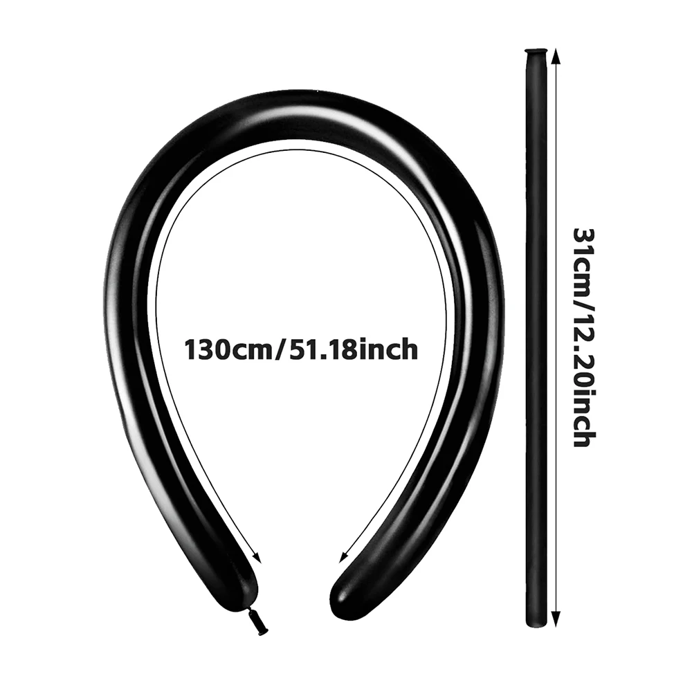 100 قطعة بالونات سوداء بيضاء طويلة وسميكة بالونات ملتوية مناسبة لتزيين حفلات أعياد الميلاد موديل الهالوين